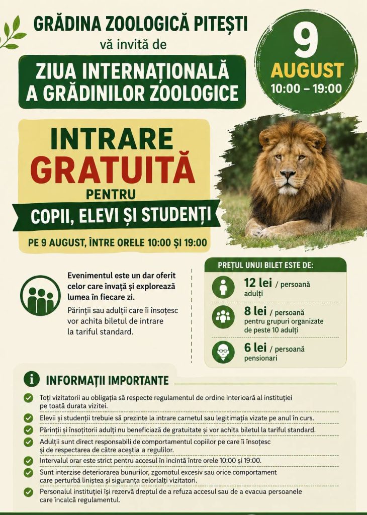  Intrare GRATUITĂ pentru copii, elevi și studenți, de Ziua Internațională a Grădinilor Zoologice